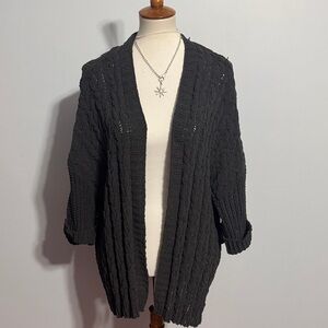 Umgee Black Cable Knit Open Cardigan